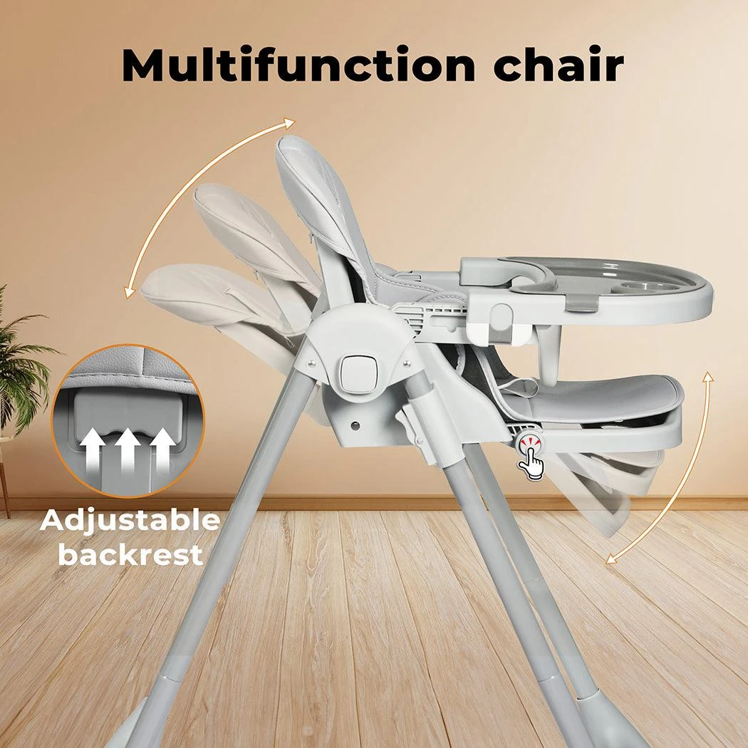 Baby High Chair Folding Double Trays Adjustable Height Wheel Eating 9 Baby High Chair Folding Double Trays Adjustable Height Wheel Eating - Image 7