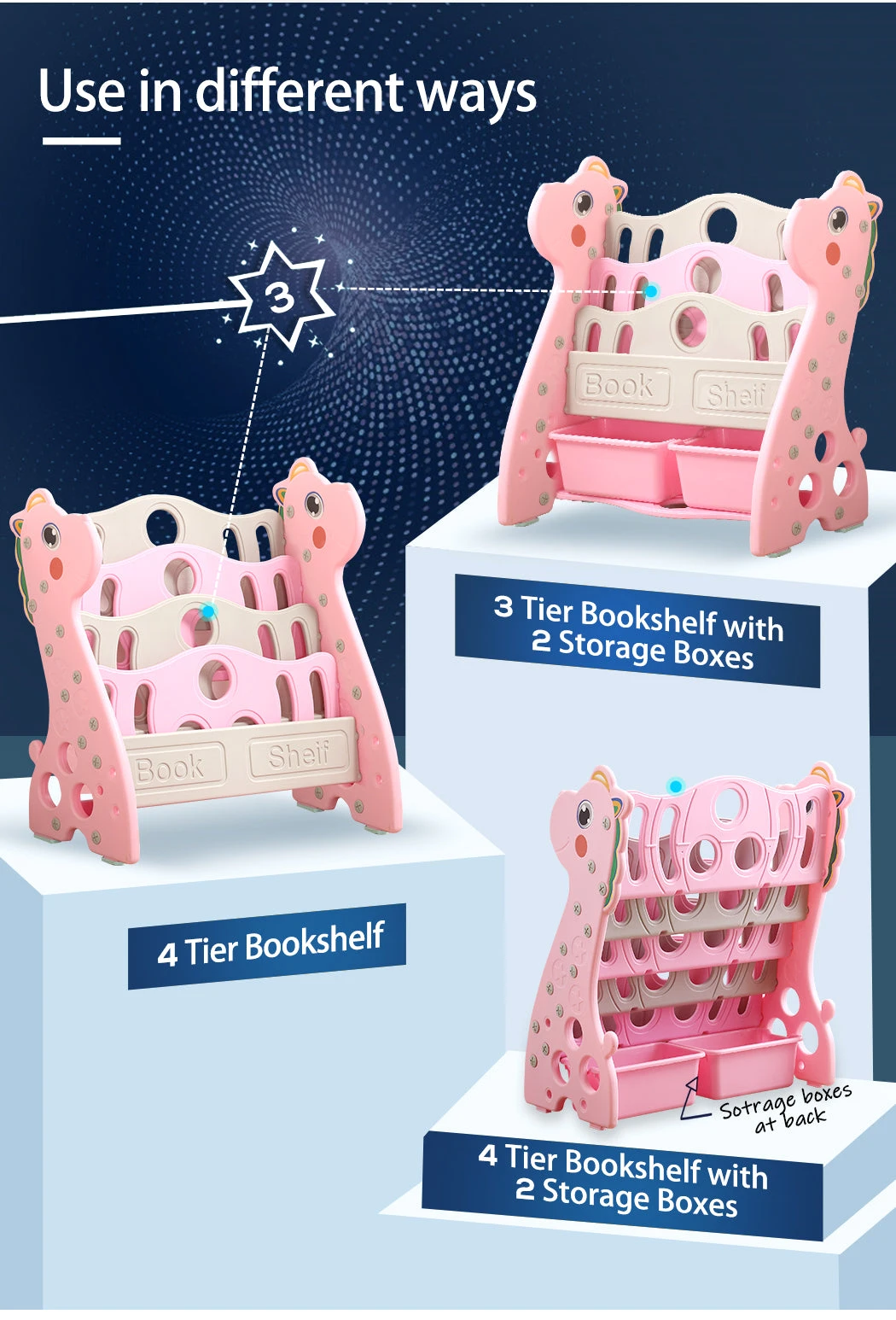 Kids Bookshelf Bookcase Magazine Rack Organiser Shelf Children Pink 6 Kids Bookshelf Bookcase Magazine Rack Organiser Shelf Children Pink - Image 4