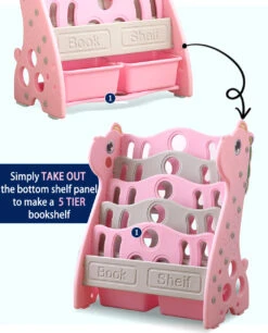 Kids Bookshelf Bookcase Magazine Rack Organiser Shelf Children Pink