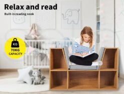 Kids' Bookshelf With Seat & Toy Storage Boxes 15 Kids' Bookshelf With Seat & Toy Storage Boxes -Baby Products Shop Kids Bookshelf with Seat kids sitting on it