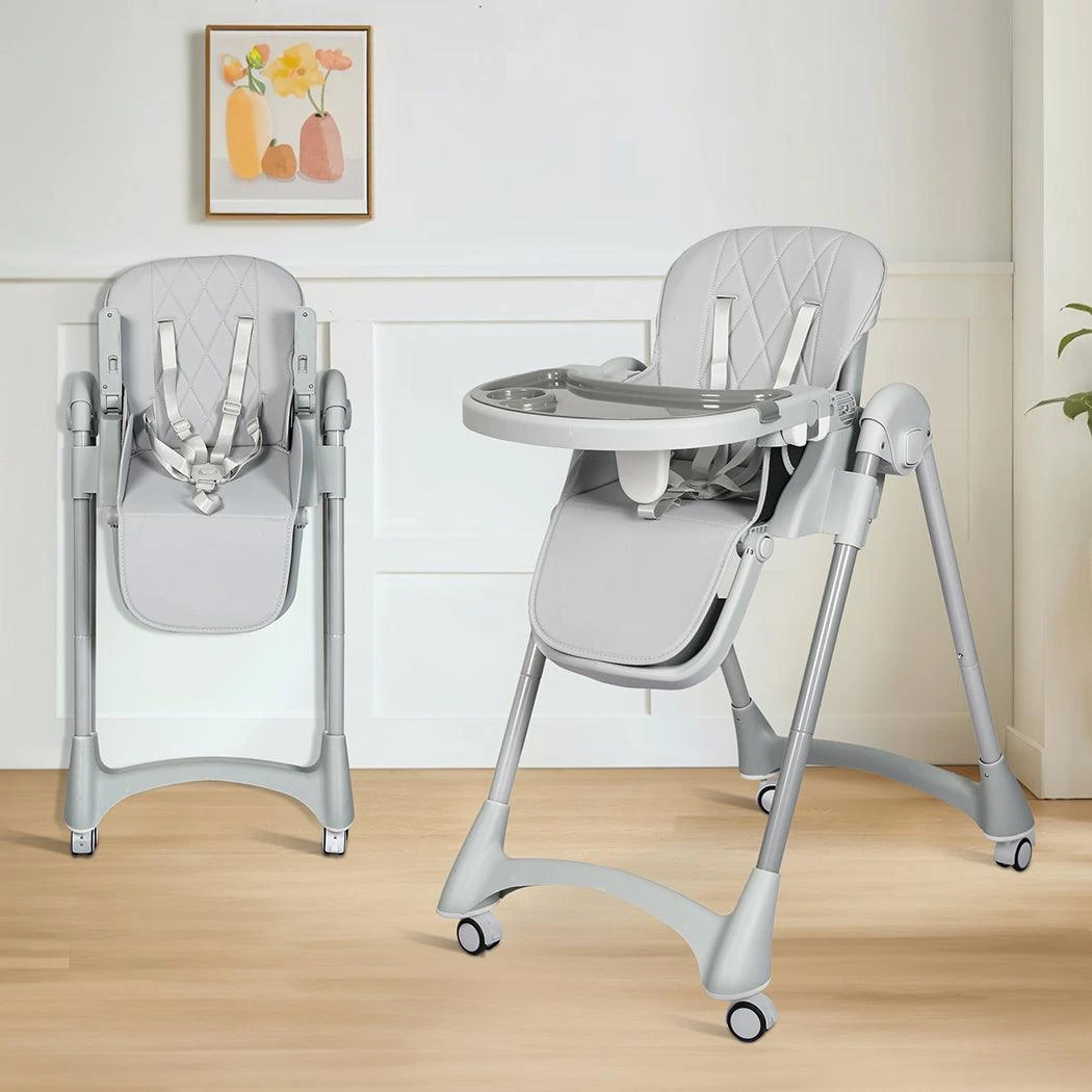 Baby High Chair Folding Double Trays Adjustable Height Wheel Eating 16 Baby High Chair Folding Double Trays Adjustable Height Wheel Eating - Image 14