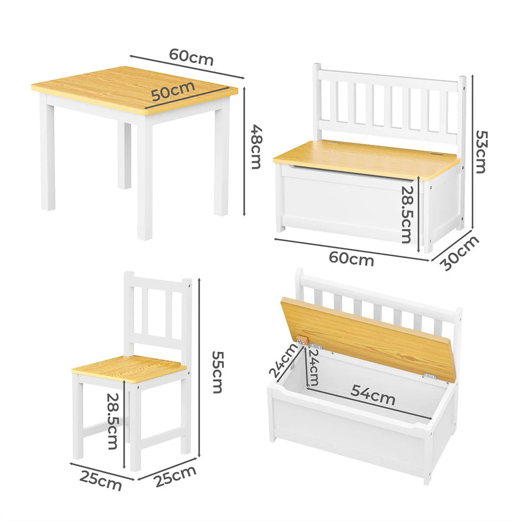 4Pcs Wooden Kids Table And Chairs Set Study Play Desk Children Activity 4 4Pcs Wooden Kids Table And Chairs Set Study Play Desk Children Activity - Image 2