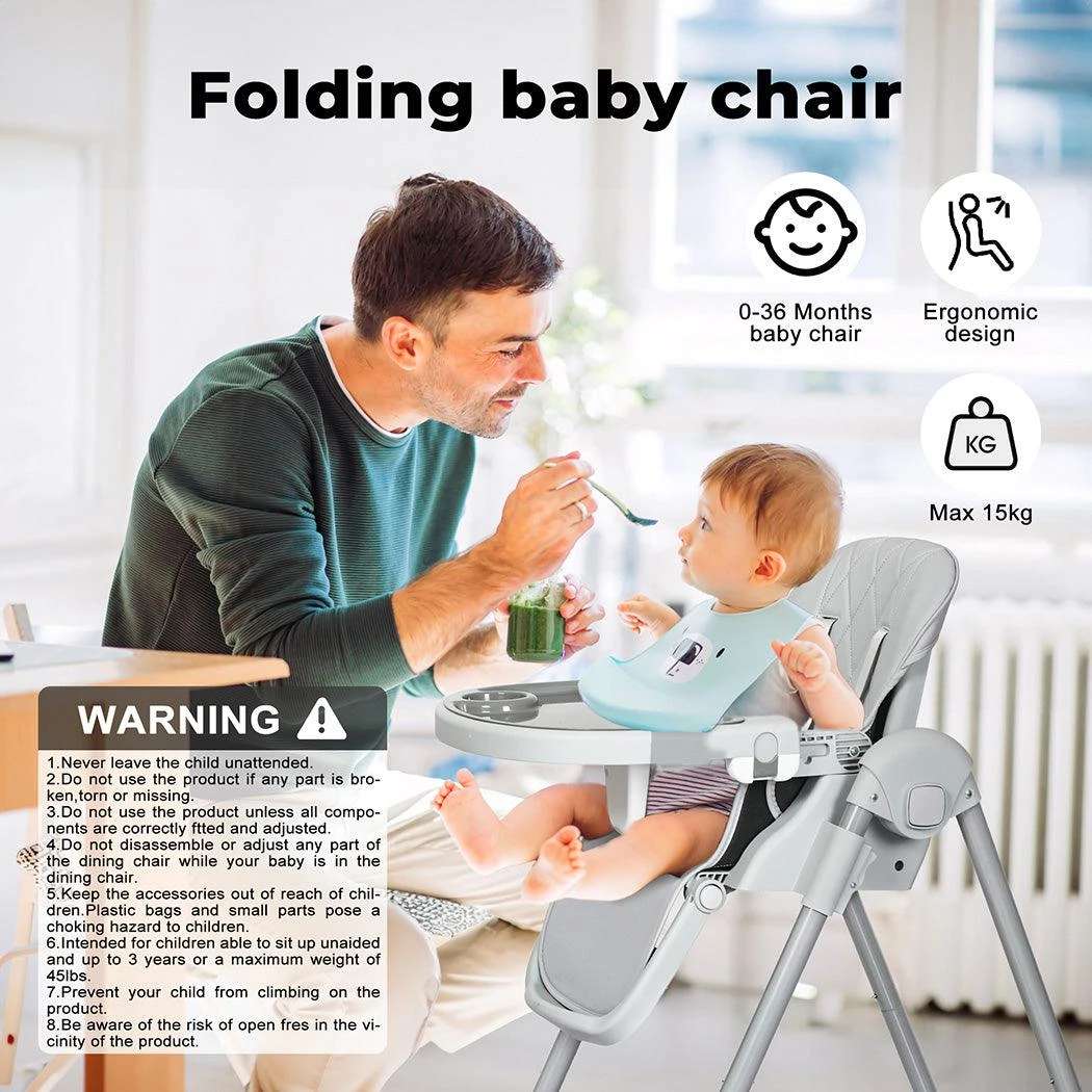Baby High Chair Folding Double Trays Adjustable Height Wheel Eating 6 Baby High Chair Folding Double Trays Adjustable Height Wheel Eating - Image 4