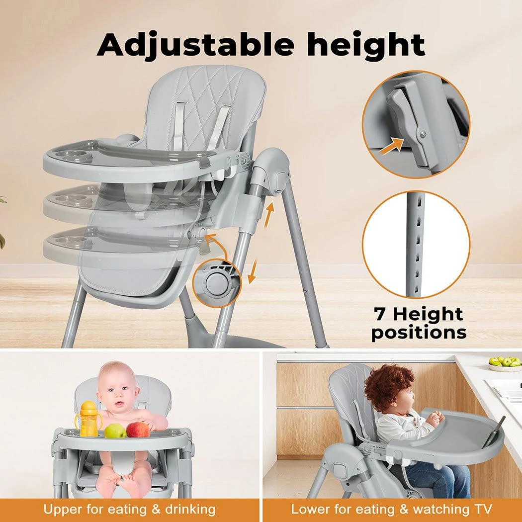 Baby High Chair Folding Double Trays Adjustable Height Wheel Eating 7 Baby High Chair Folding Double Trays Adjustable Height Wheel Eating - Image 5