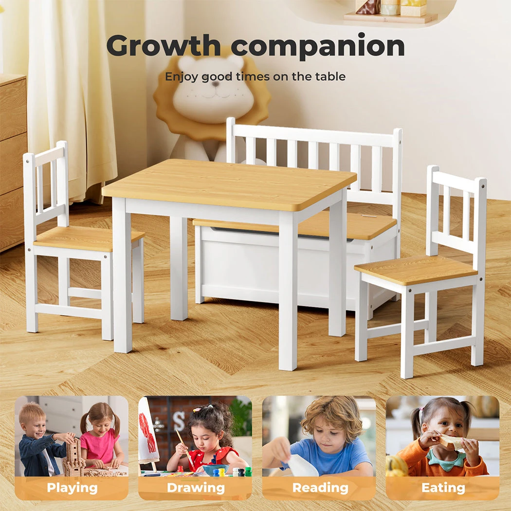 4Pcs Wooden Kids Table And Chairs Set Study Play Desk Children Activity 9 4Pcs Wooden Kids Table And Chairs Set Study Play Desk Children Activity - Image 7