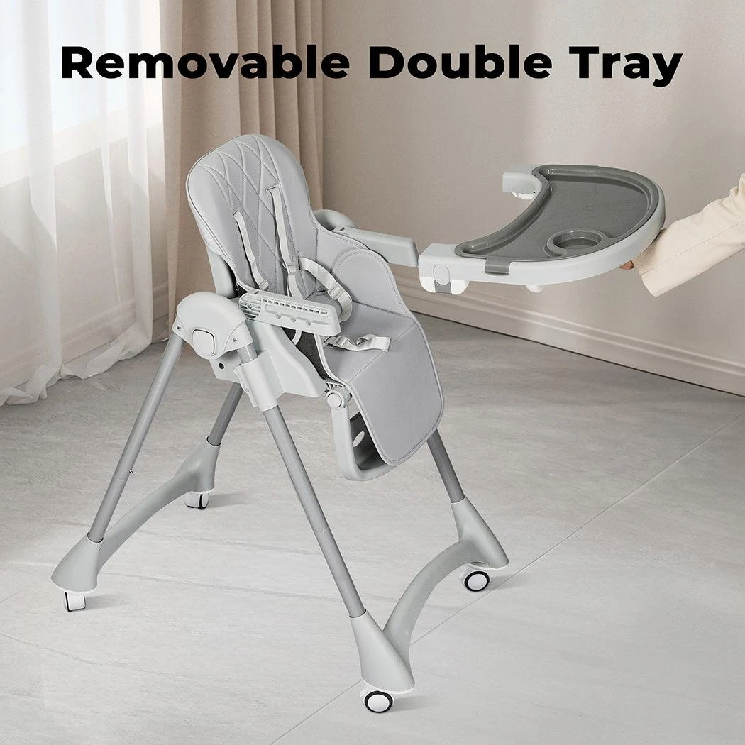 Baby High Chair Folding Double Trays Adjustable Height Wheel Eating 10 Baby High Chair Folding Double Trays Adjustable Height Wheel Eating - Image 8