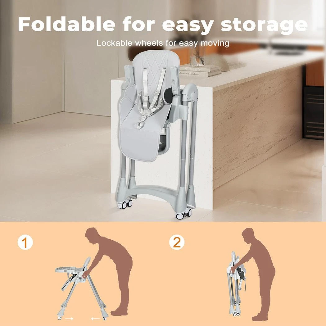 Baby High Chair Folding Double Trays Adjustable Height Wheel Eating 18 Baby High Chair Folding Double Trays Adjustable Height Wheel Eating - Image 16