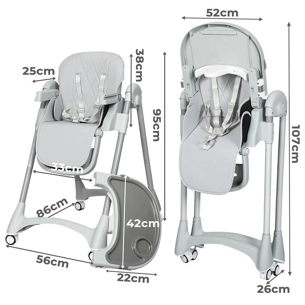 Baby High Chair Folding Double Trays Adjustable Height Wheel Eating 22 Baby High Chair Folding Double Trays Adjustable Height Wheel Eating - Image 20