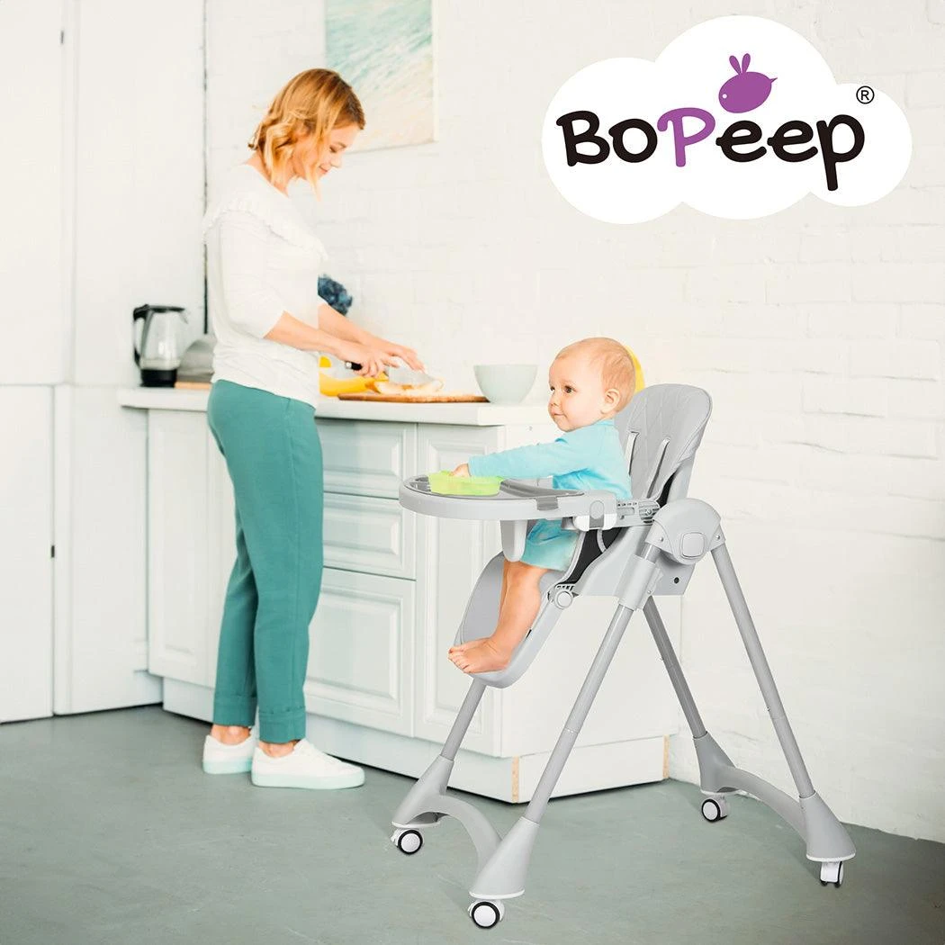Baby High Chair Folding Double Trays Adjustable Height Wheel Eating 4 Baby High Chair Folding Double Trays Adjustable Height Wheel Eating - Image 2