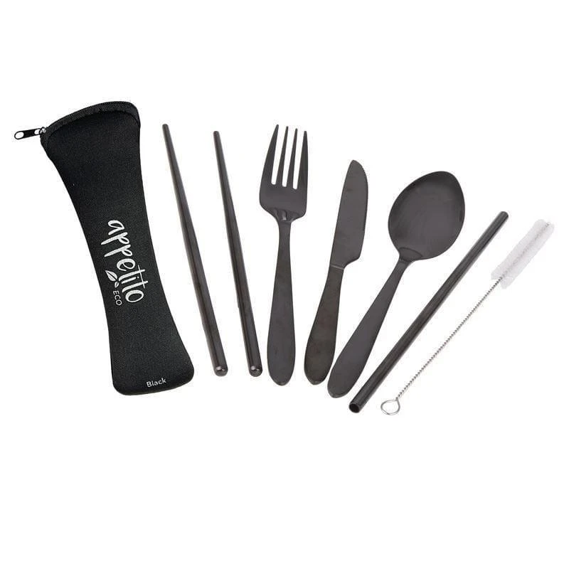 Appetito – Stainless Steel Traveller’s Cutlery Set In Zippered Pouch Black 3 Appetito – Stainless Steel Traveller’s Cutlery Set In Zippered Pouch Black