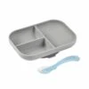 Beaba Silicone Suction Divided Plate & Spoon - Grey -Baby Products Shop beaba silicone suction divided plate and spoon grey lupipop 1