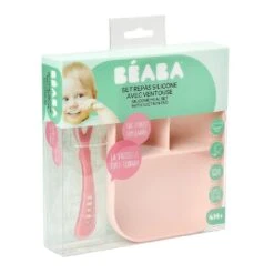 Beaba Silicone Suction Divided Plate & Spoon - Pink -Baby Products Shop beaba silicone suction divided plate and spoon pink lupipop 3