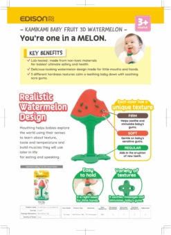 EDISON Mama Kamikami Baby Teether 3D Watermelon 11 EDISON Mama Kamikami Baby Teether 3D Watermelon -Baby Products Shop edison mama kamikami baby teether 3d watermelon lupipop 5