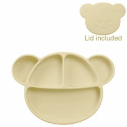 Grosmimi Bear Silicone Suction Food Plate With Silicone Lid