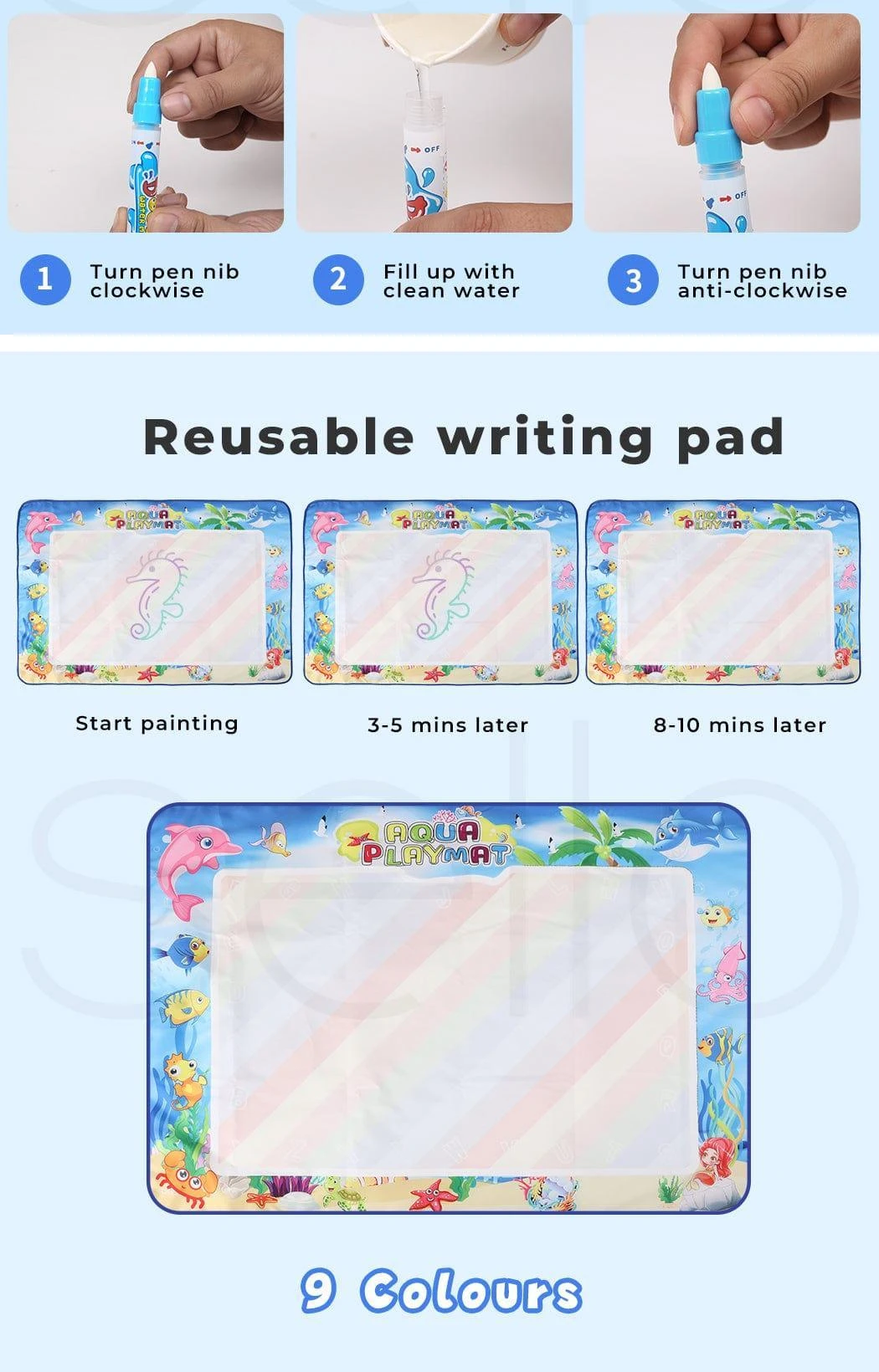 Kids Drawing Mat Aqua Doodle Board Water Painting Writing Magic Educational Toy 12 Kids Drawing Mat Aqua Doodle Board Water Painting Writing Magic Educational Toy - Image 10