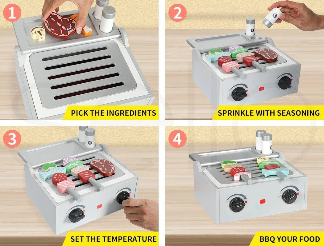 Kids Kitchen Play Set Wooden Toys Children Cooking BBQ Role Food Home Cookware 13 Kids Kitchen Play Set Wooden Toys Children Cooking BBQ Role Food Home Cookware - Image 11