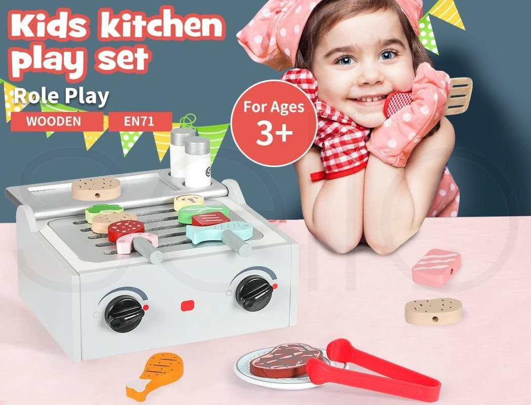 Kids Kitchen Play Set Wooden Toys Children Cooking BBQ Role Food Home Cookware 5 Kids Kitchen Play Set Wooden Toys Children Cooking BBQ Role Food Home Cookware - Image 3
