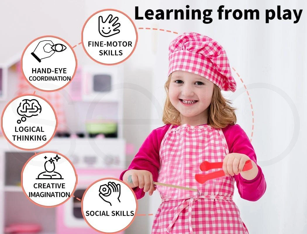 Kids Kitchen Play Set Wooden Toys Children Cooking BBQ Role Food Home Cookware 10 Kids Kitchen Play Set Wooden Toys Children Cooking BBQ Role Food Home Cookware - Image 8