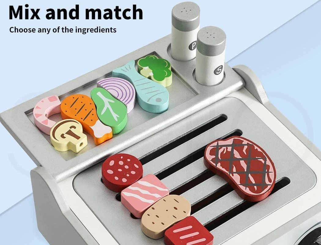 Kids Kitchen Play Set Wooden Toys Children Cooking BBQ Role Food Home Cookware 11 Kids Kitchen Play Set Wooden Toys Children Cooking BBQ Role Food Home Cookware - Image 9