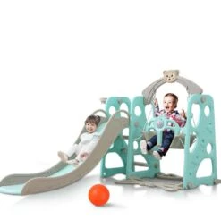 Kids Slide Swing Basketball Ring Play Set - Green