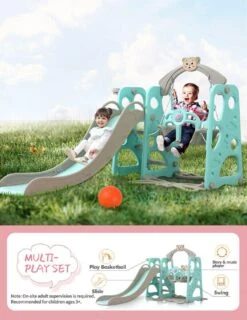 Kids Slide Swing Basketball Ring Play Set - Green -Baby Products Shop kids slide swing basketball ring play set green lupipop 15