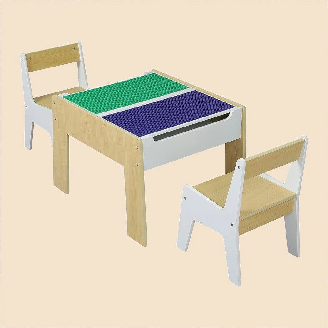 Kids Wooden Table & Chair Set 3-Piece With Building Blocks 4 Kids Wooden Table & Chair Set 3-Piece With Building Blocks - Image 2