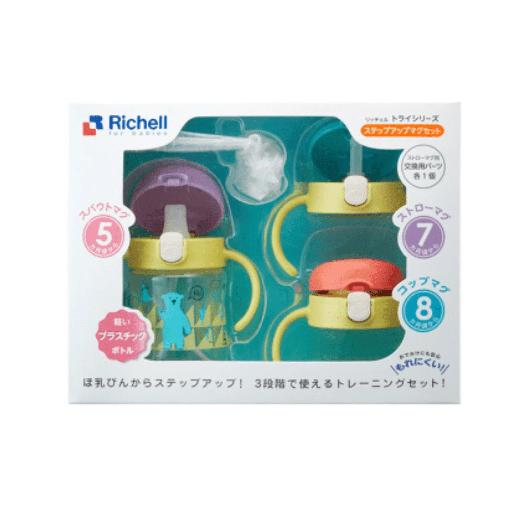 Richell - Tli Straw Mug Set R Blue Yellow Bear 3 Richell - Tli Straw Mug Set R Blue Yellow Bear